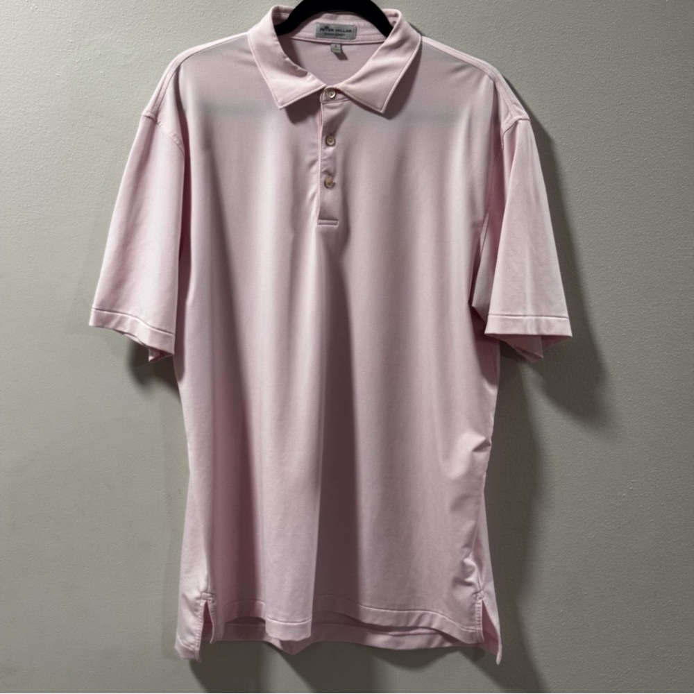 Peter Millar Blue Polo Shirt Size Large Summer Comfort light pink striped #443